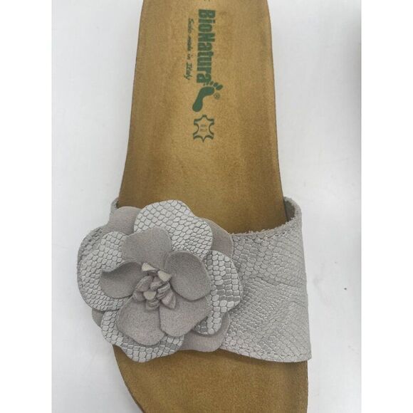 BioNatura Women Gray Textured Leather Platform Slide Sandal Size 41 (9.5) - Picture 7 of 8